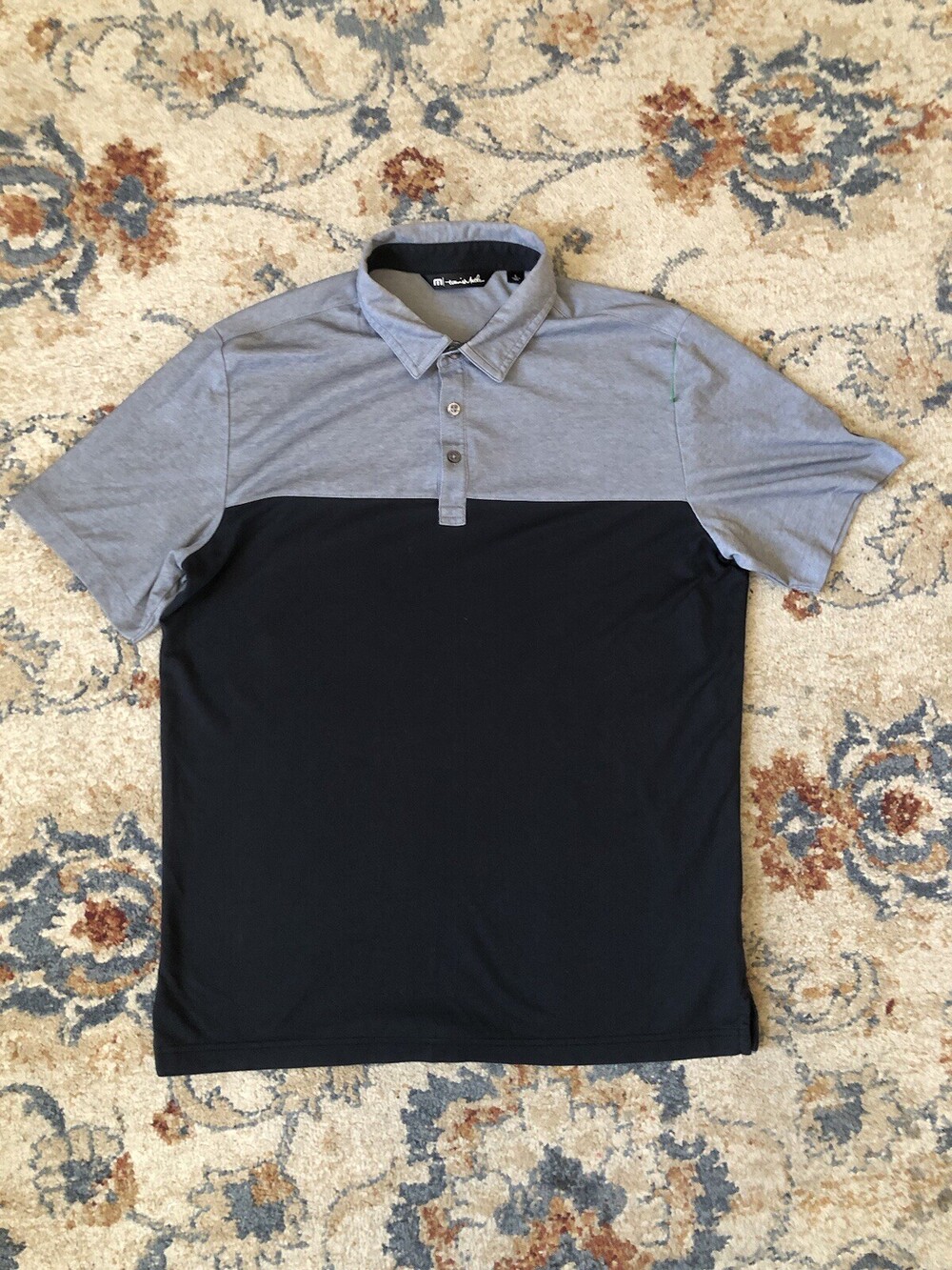 Mens Travis Mathew Polo Shirt Size L Gray Black Golf Short Sleeve